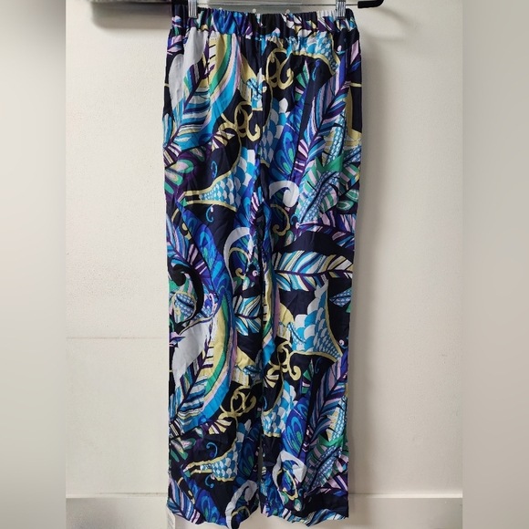Saint & Sofia Wide Leg Pant, Blue Palm, Size US 8 - Picture 2 of 11